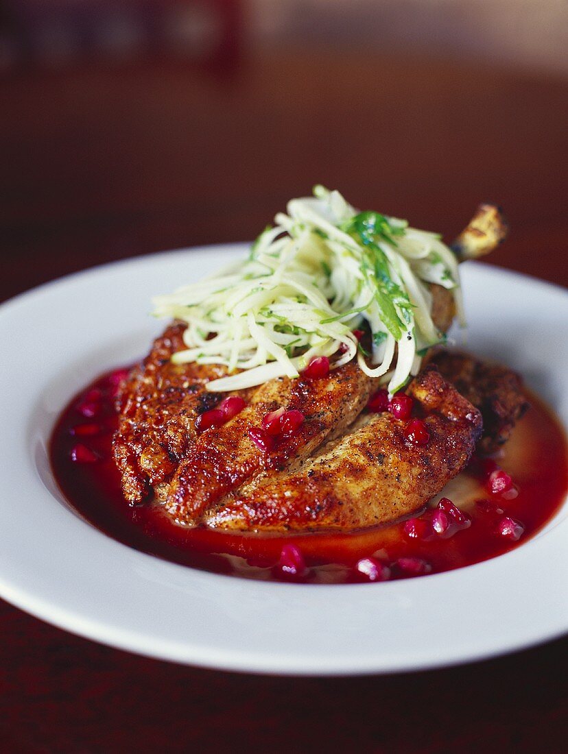 Chicken with Pomegranate Sauce and Slaw