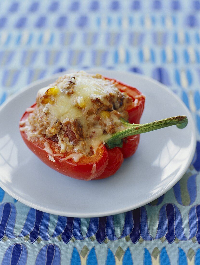 Stuffed Red Bell Pepper on a Plate