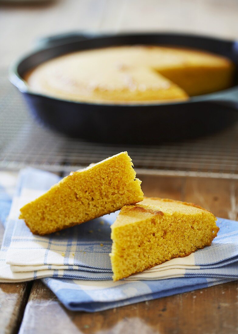 Two Pieces of Skillet Cornbread
