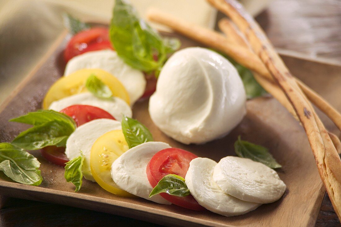 Caprese with Buffalo Mozzarella and Red and Yellow Tomatoes