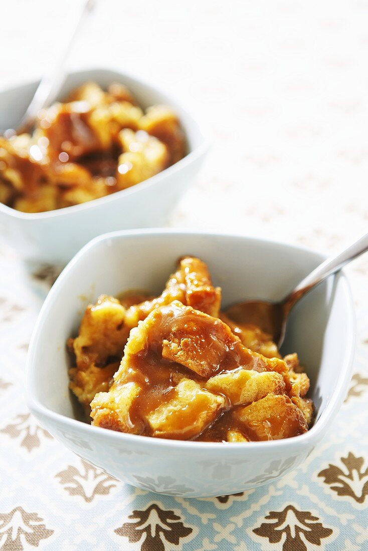 Two Bowls of Caramel Bread Pudding