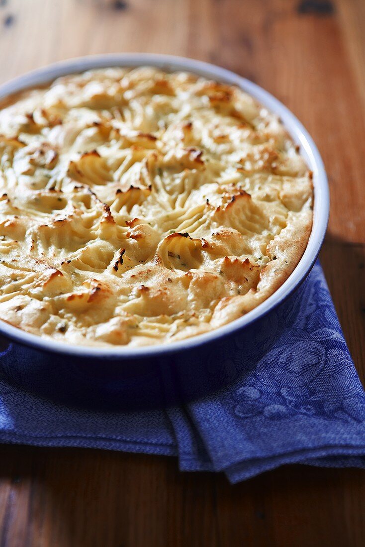 Mashed Potaoes in einer Auflaufform im Ofen überbacken