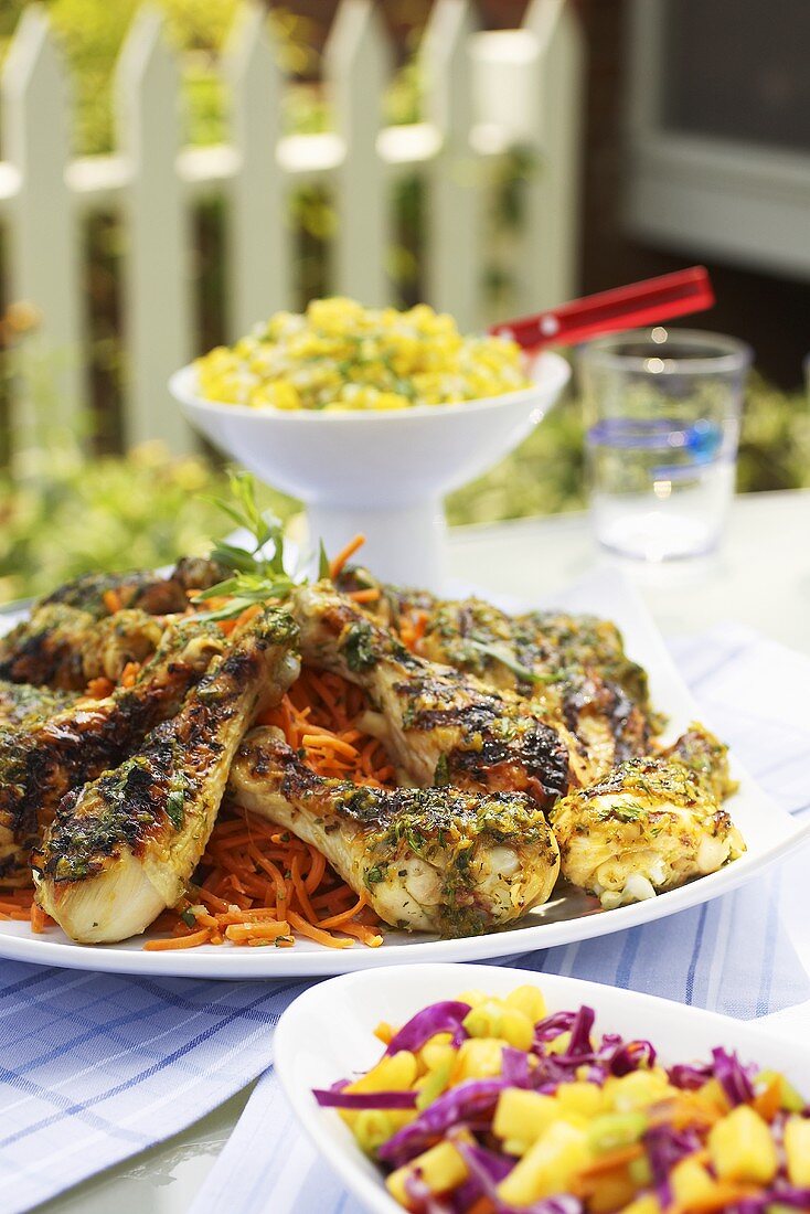 Outdoor Table Set with Grilled Tarragon Chicken and Sides