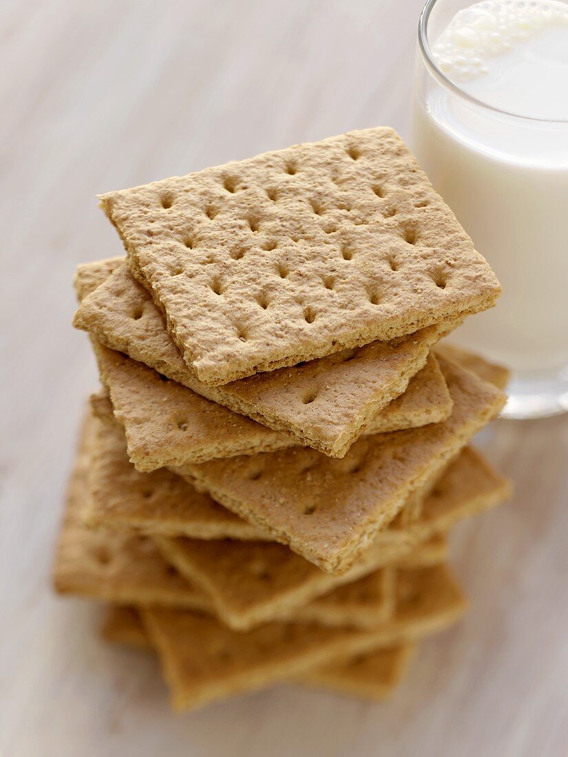 Stack of Graham Crackers with a Glass of Milk