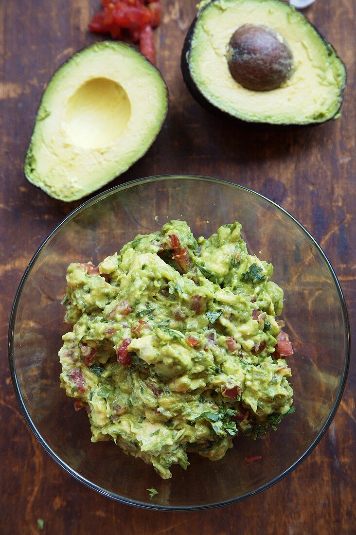 Bowl of Homemade Guacamole with Fresh Avocado