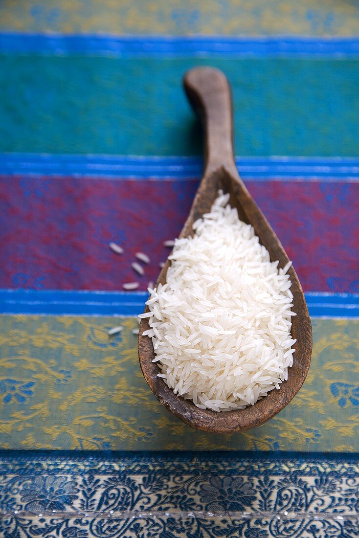Basmati Rice in a Wooden Scoop
