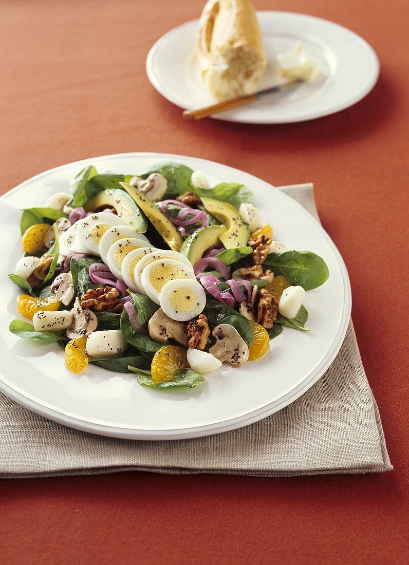 Salad with Hard Boiled Eggs, Walnuts and Oranges