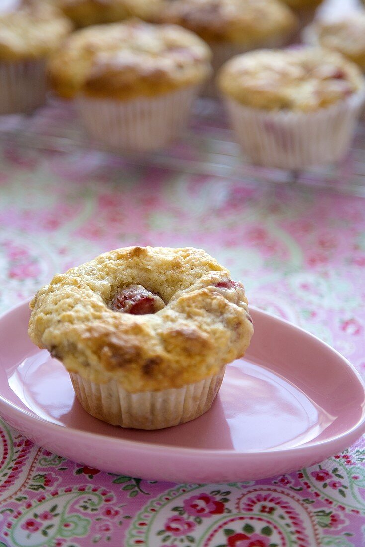 Strawberry Banana Muffin on a Pink Plate