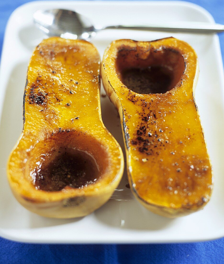 Halved Butternut Squash Roasted with Brown Sugar