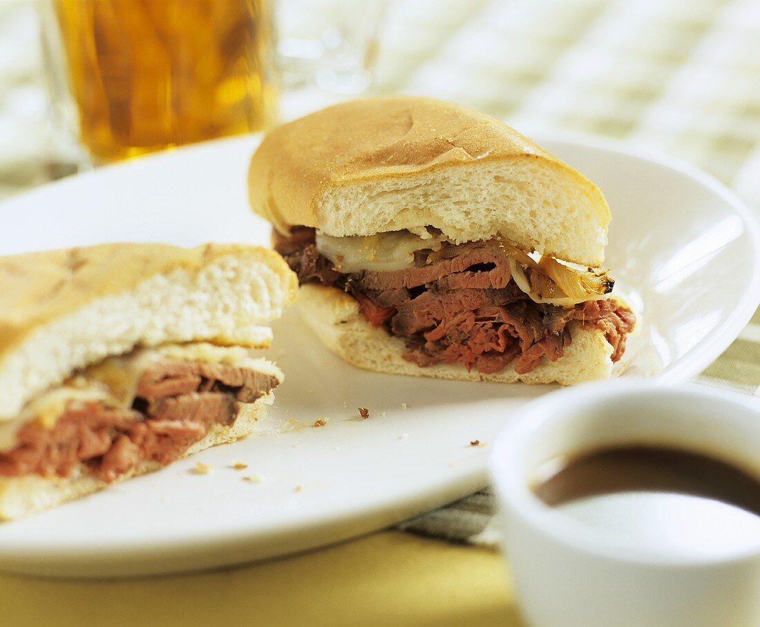 French Dip Sandwich (Roast Beef Sandwich) on Plate