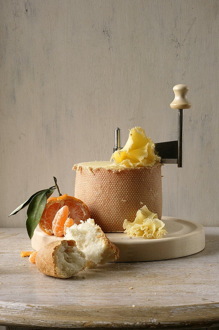 Cheese, Bread and Tangerine Still Life