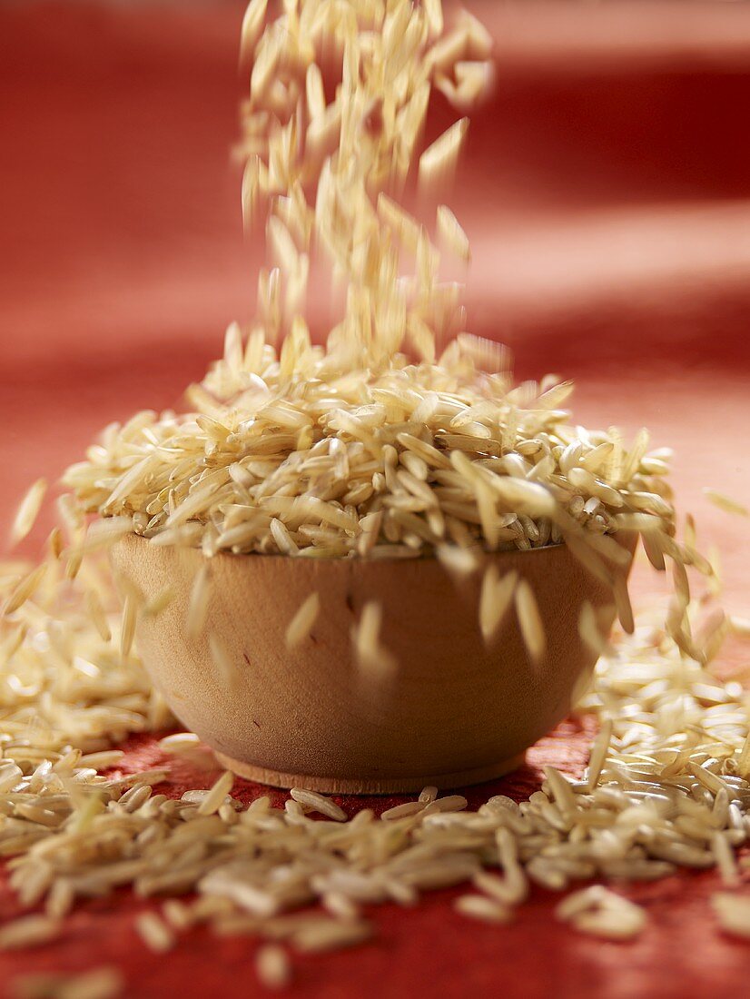 Basmati Rice Falling into a Bowl