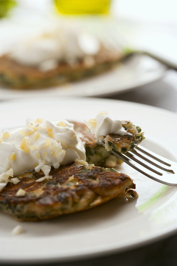 Vegetable Pancake with Sour Cream