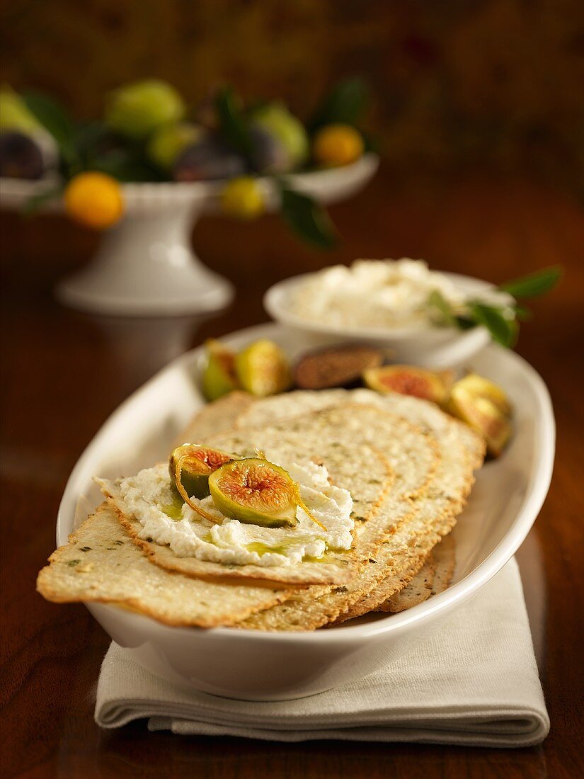 Crackers with Cheese Spread and Figs