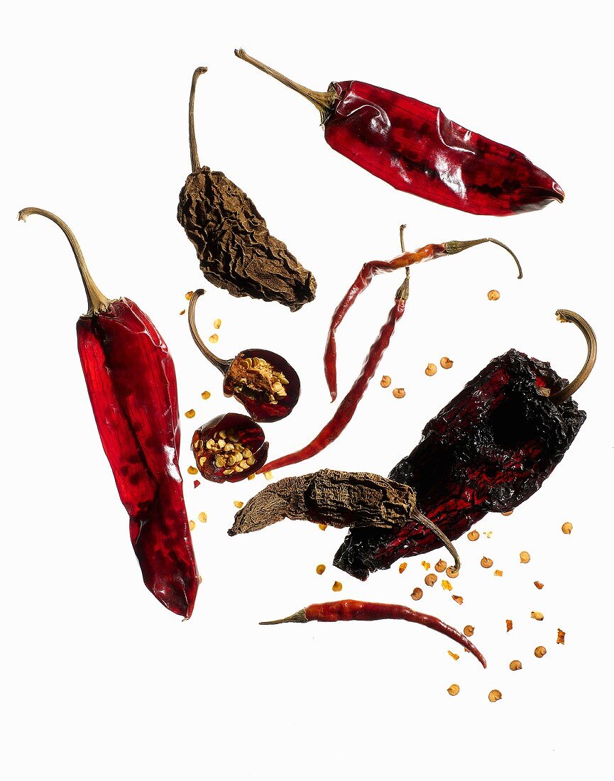 Dried Chili Peppers on a White Background