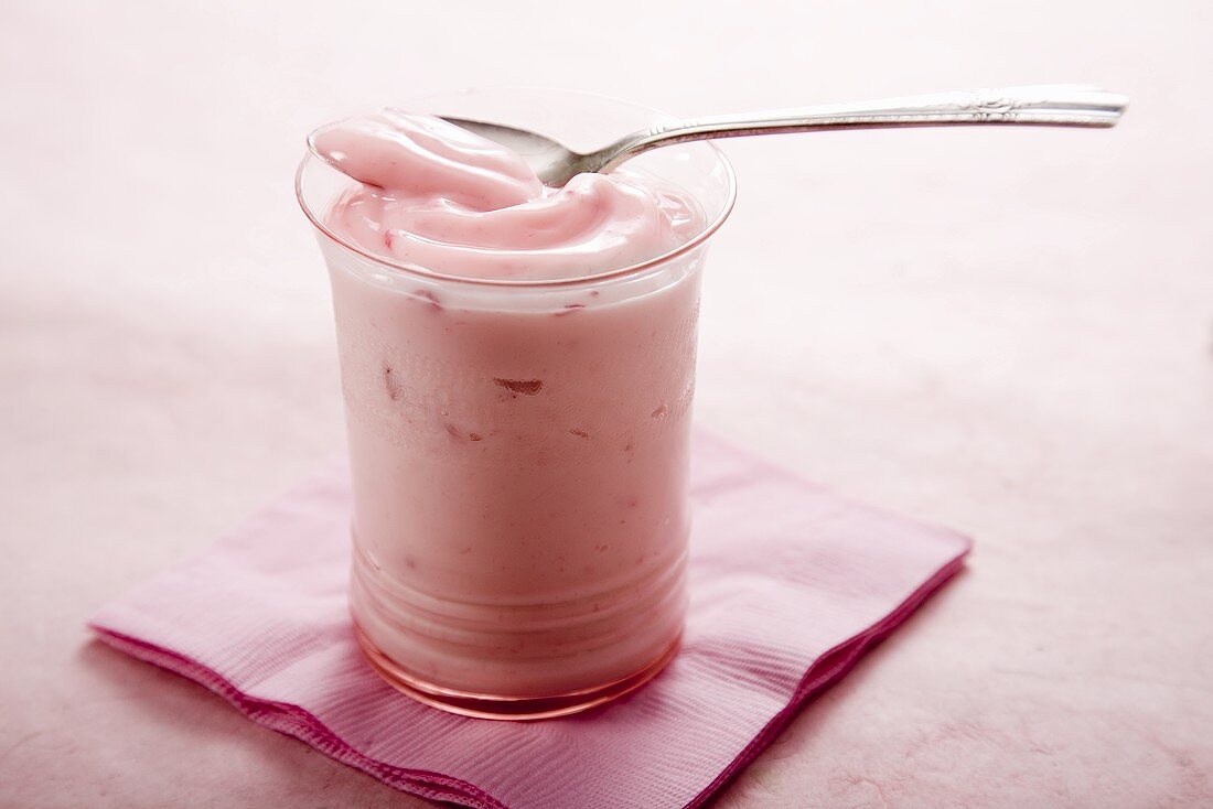 Strawberry Yogurt with a Spoon