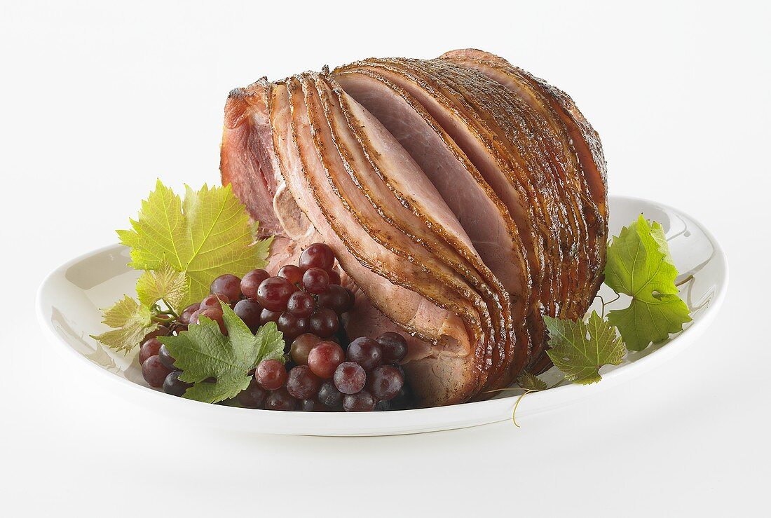 Spiral Ham on a Platter with Grapes