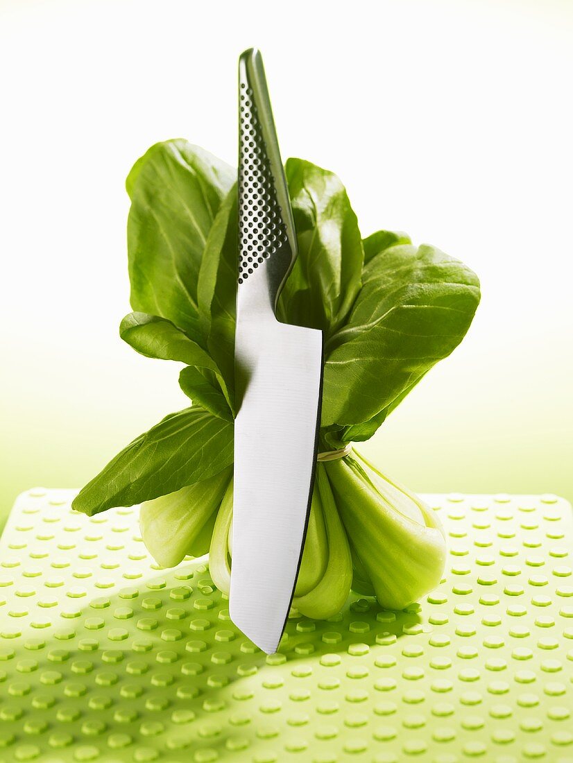 Chopping Knife with Bundled Baby Bok Choy