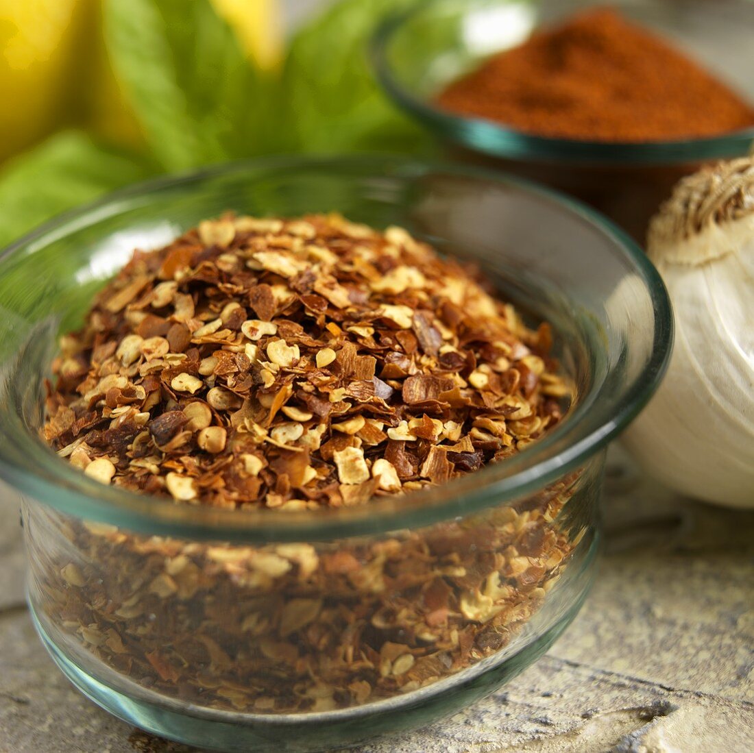 Small Glass Bowl of Red Pepper Flakes