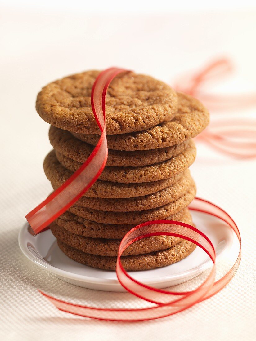 Stack of Ginger Snap Cookies with Ribbon