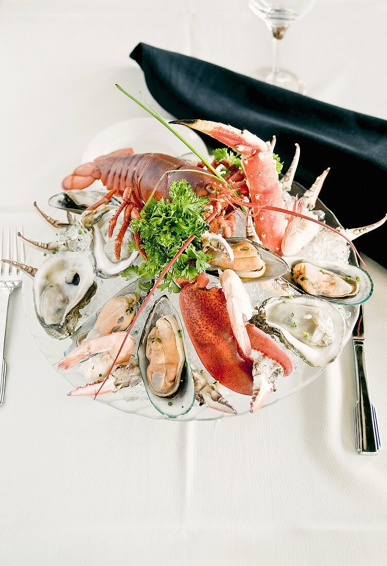Cold Seafood Plate with Lobster, Shrimp, Clams and Oysters