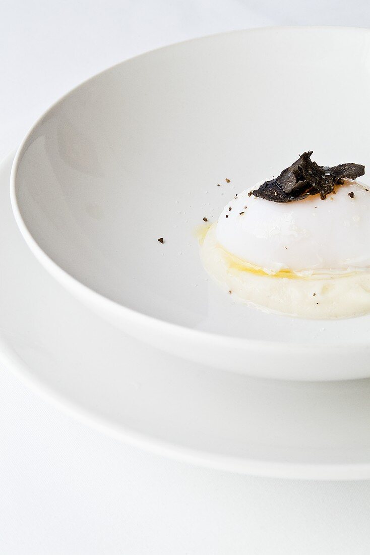 Poached Duck Egg with Parsnip Puree and Black Truffle