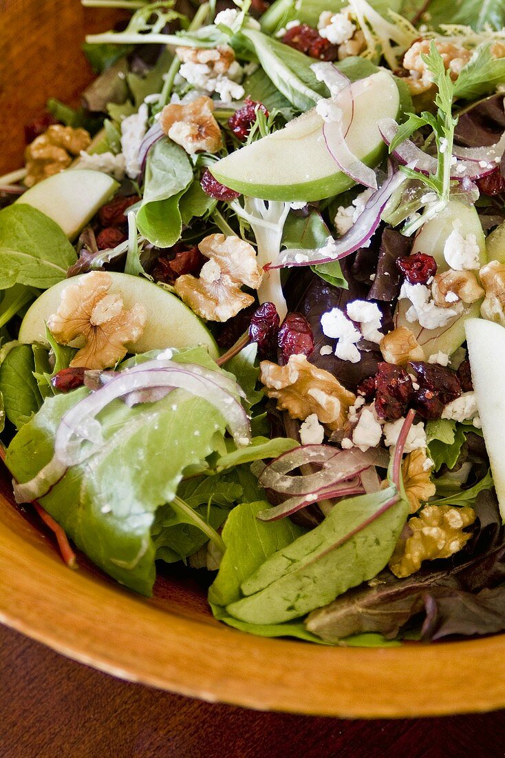 Salad with Apple, Walnuts and Feta Cheese