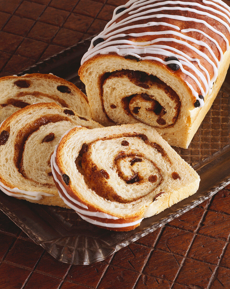 Raisin Cinnamon Swirl Loaf; Partially Sliced 
