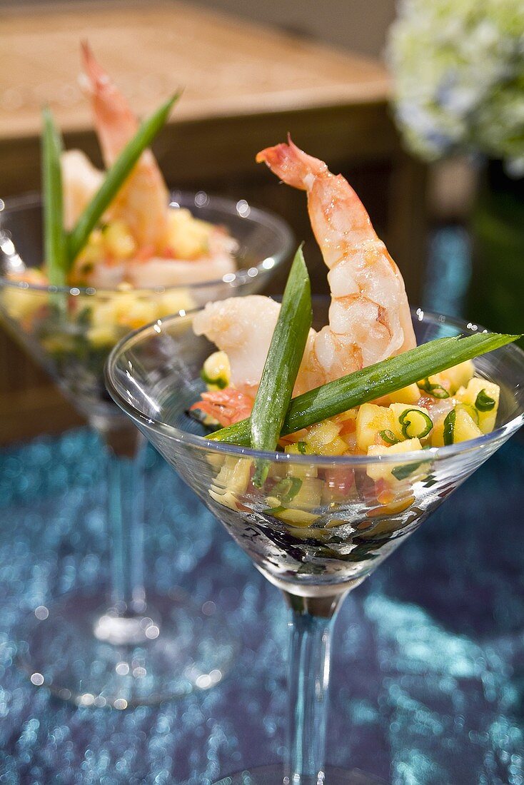 Shrimp Cocktail with Sweet Corn Relish in Glasses