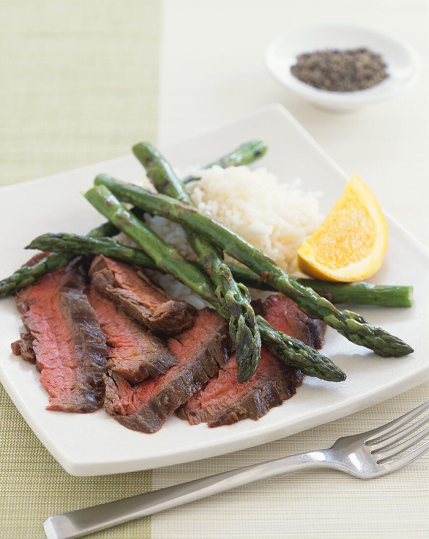 Sliced Seared Steak with Asparagus