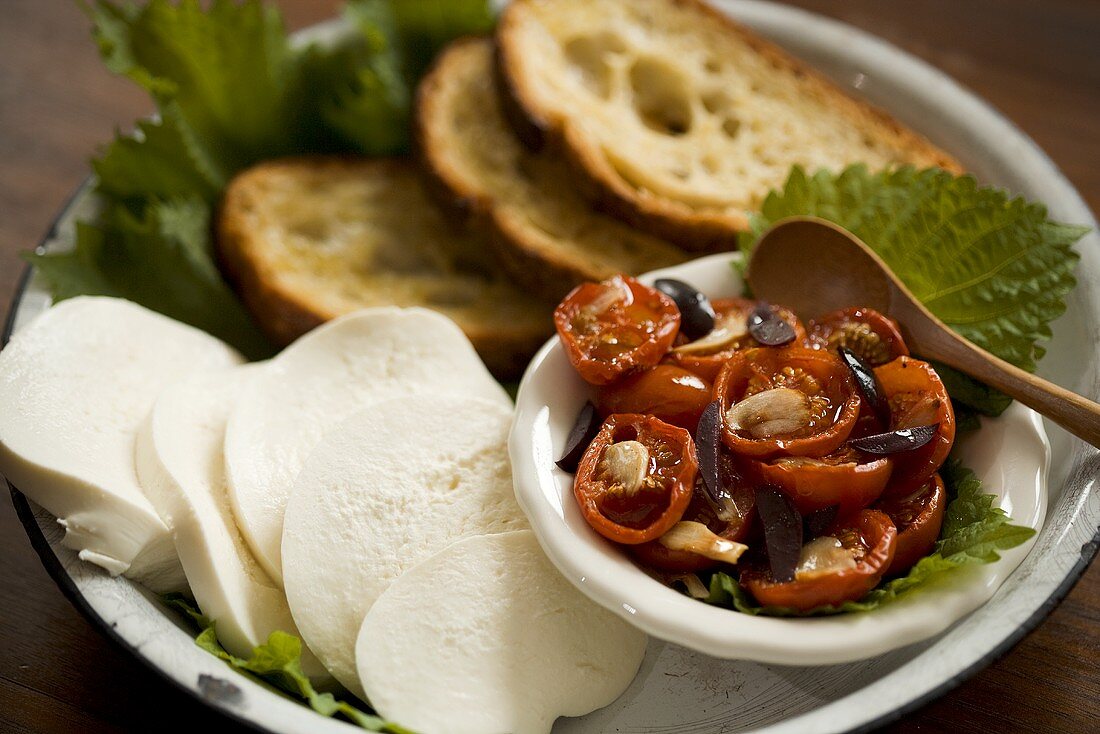 Roasted Tomatoes with Mozzarella Cheese and Bread