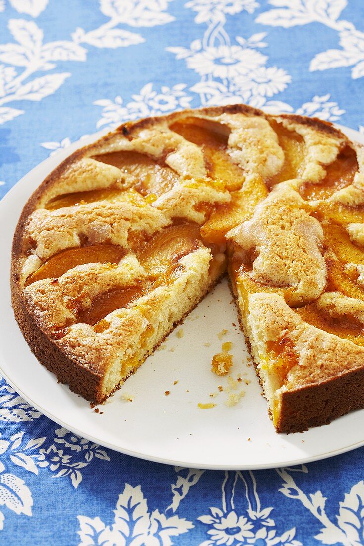 Peach Cake with Slice Removed