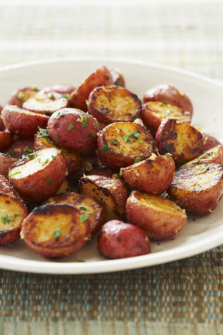 Greek Style Roasted Red Potatoes on Plate