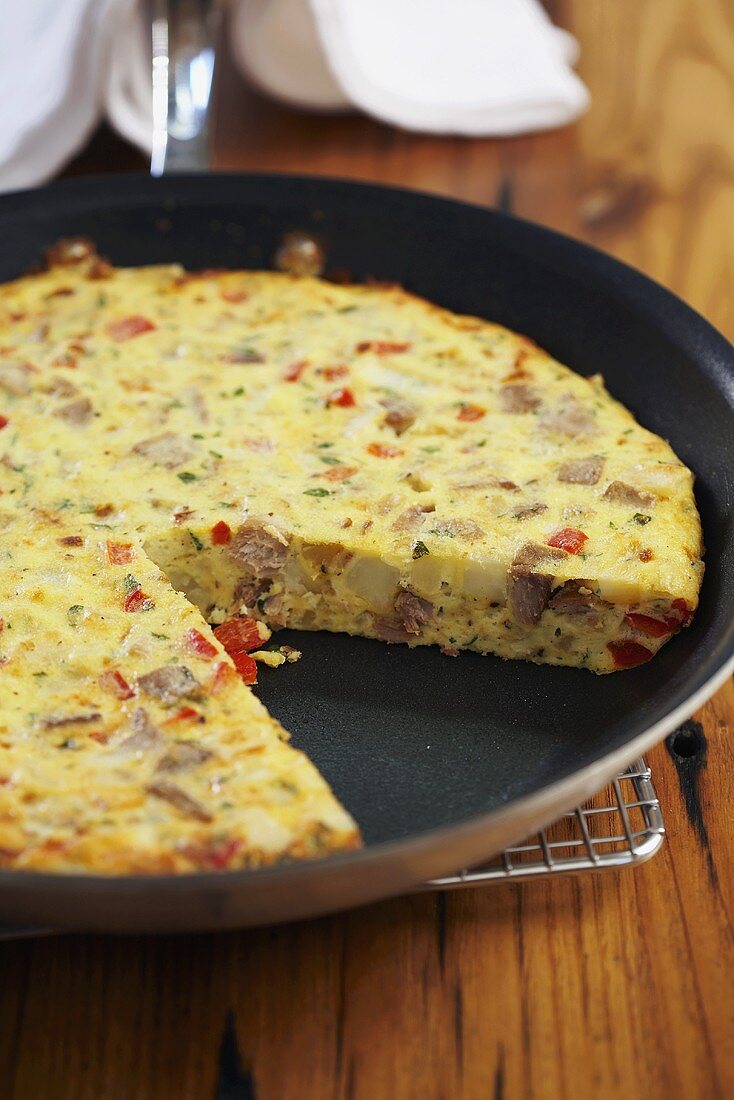 Hoppel-Poppel (Omelett mit Kartoffeln, Schinken, Paprika)