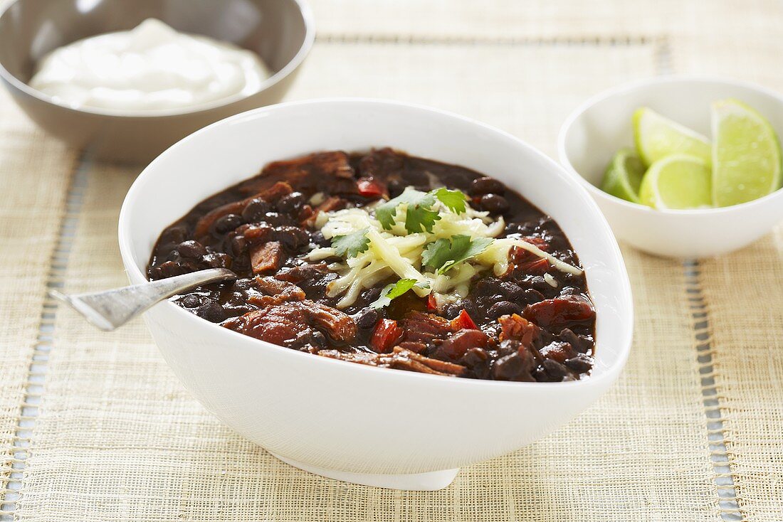 Bowl of Black Bean Chili with Cheese