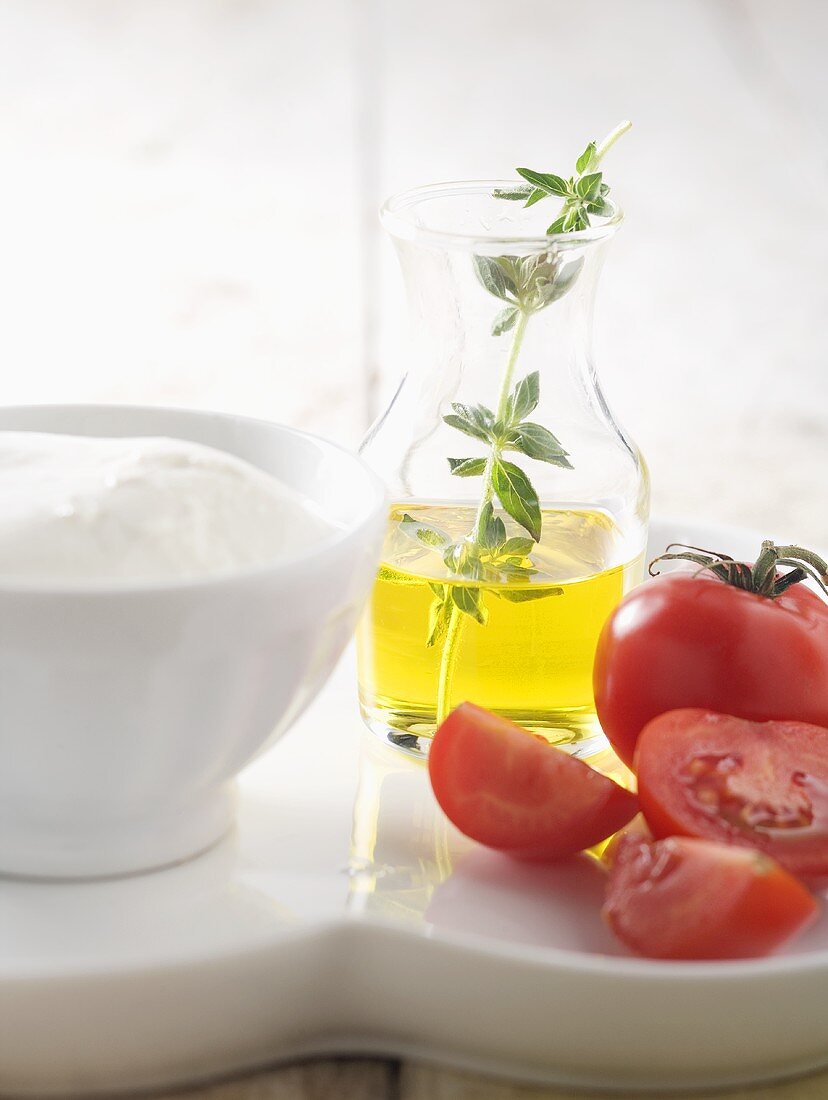 Mozzarella, Olivenöl und Tomaten