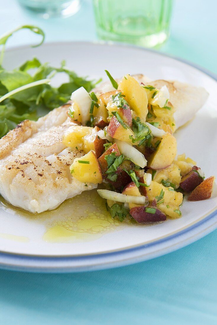 Pan Fried Cod with Peach Salsa