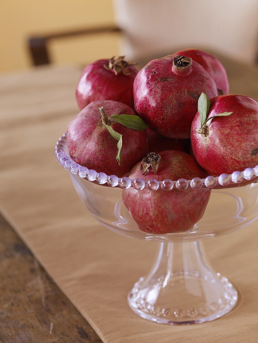 Pomegranates in a Glass Dish