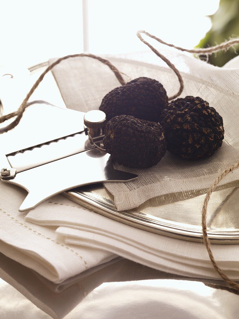 Black Truffle Mushrooms with a Slicer