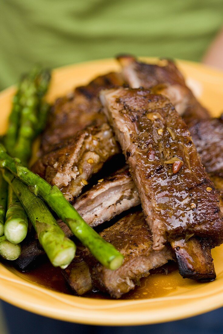 Barbecued Ribs with Grilled Asparagus