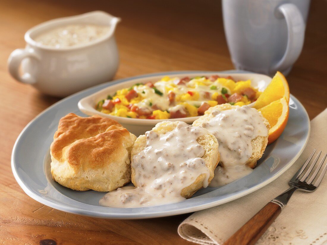 Biscuits and Gravy with Scrambled Egg Bake