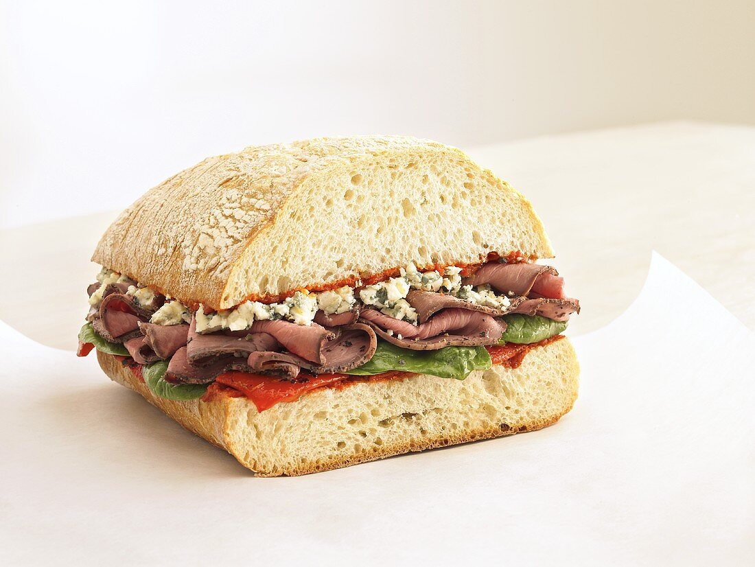 Roast Beef and Blue Cheese Sandwich on Artisan Bread