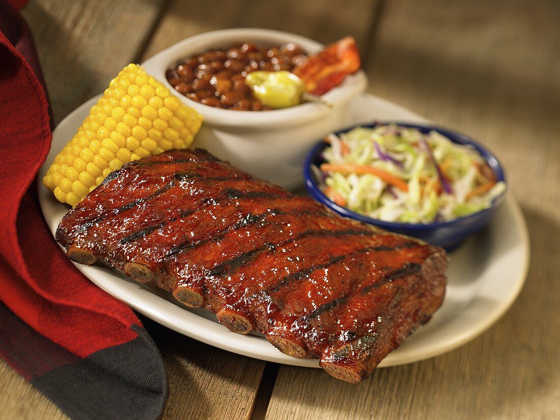 Grilled Baby Back Ribs with Corn and Sides