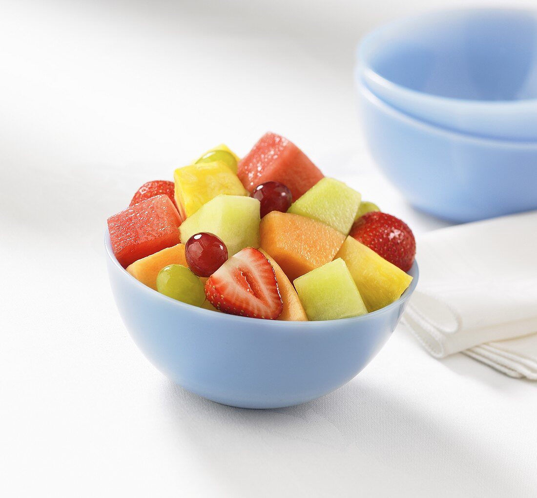 Fruit Salad in a Blue Bowl