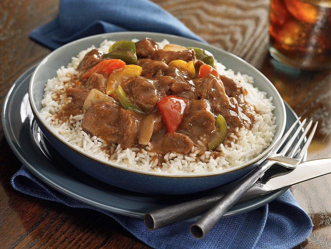 Carne Guisada on Rice; Mexican Beef Stew