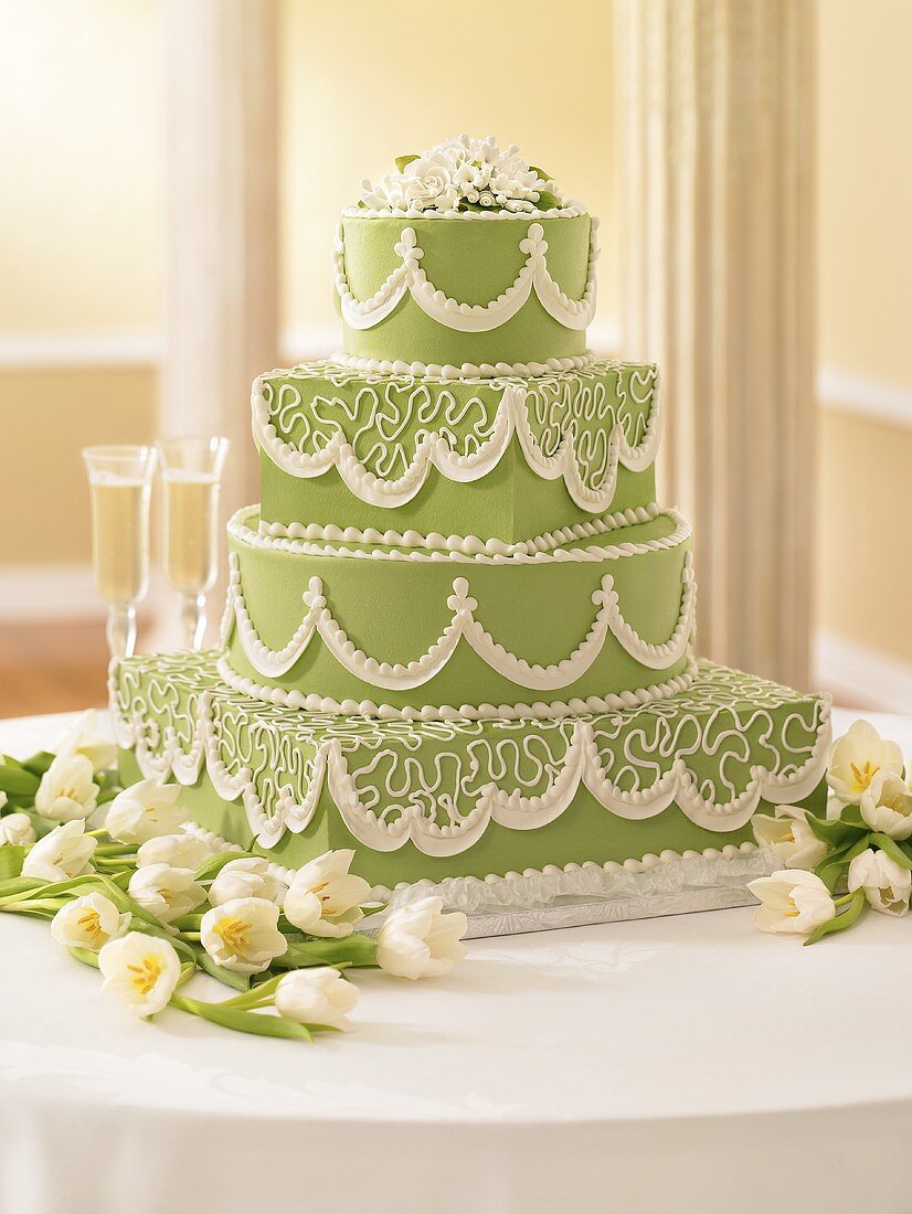 Elegant Green and White Wedding Cake