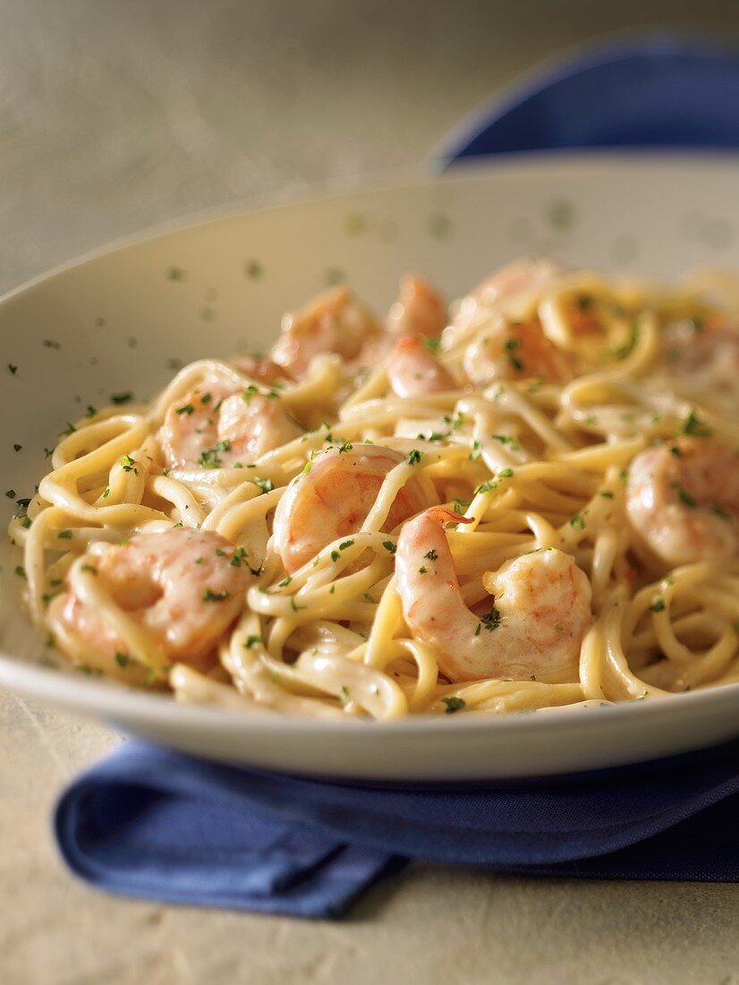 Linguine mit Garnelen und Sahnesauce