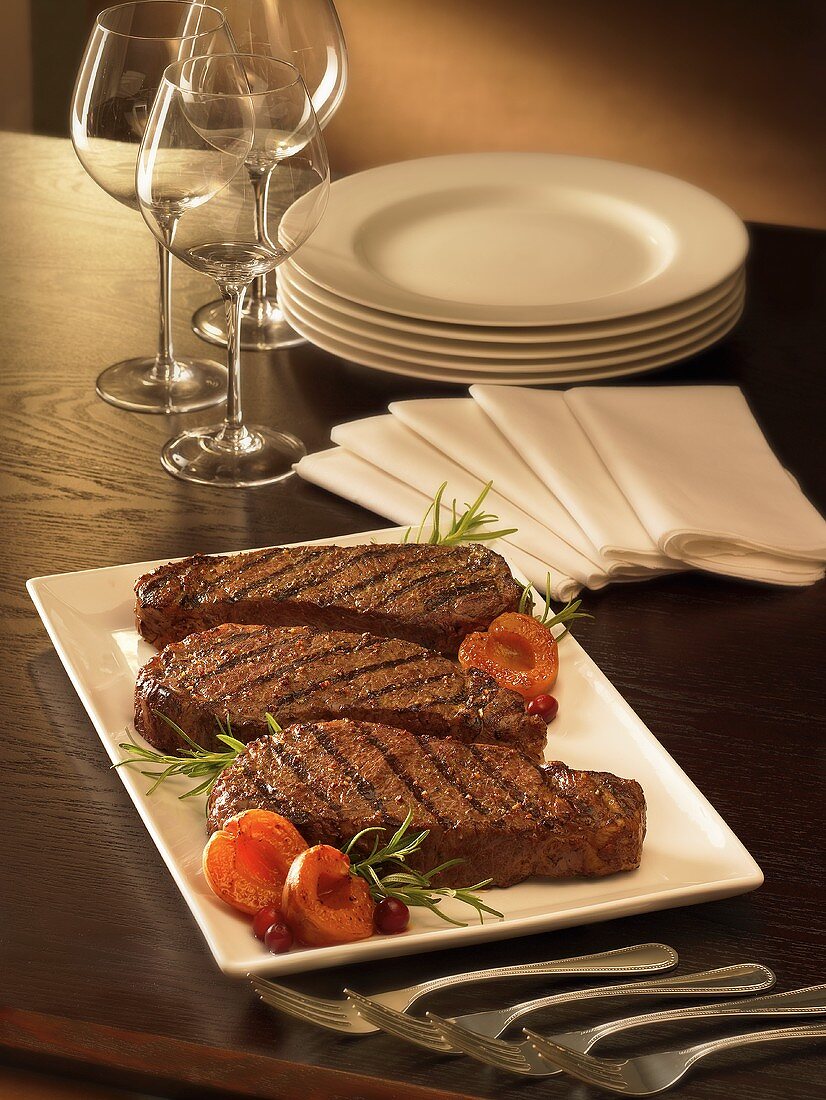 Grilled Strip Steaks on Platter
