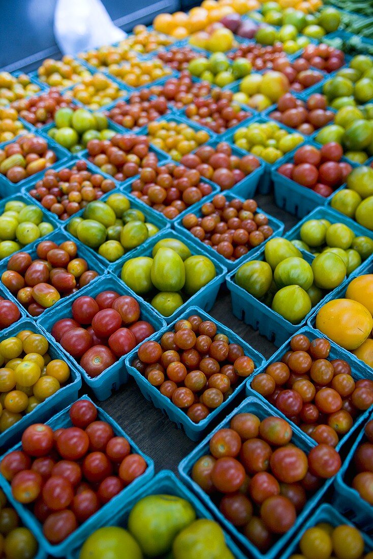 Verschiedene Bio Tomaten auf dem Markt