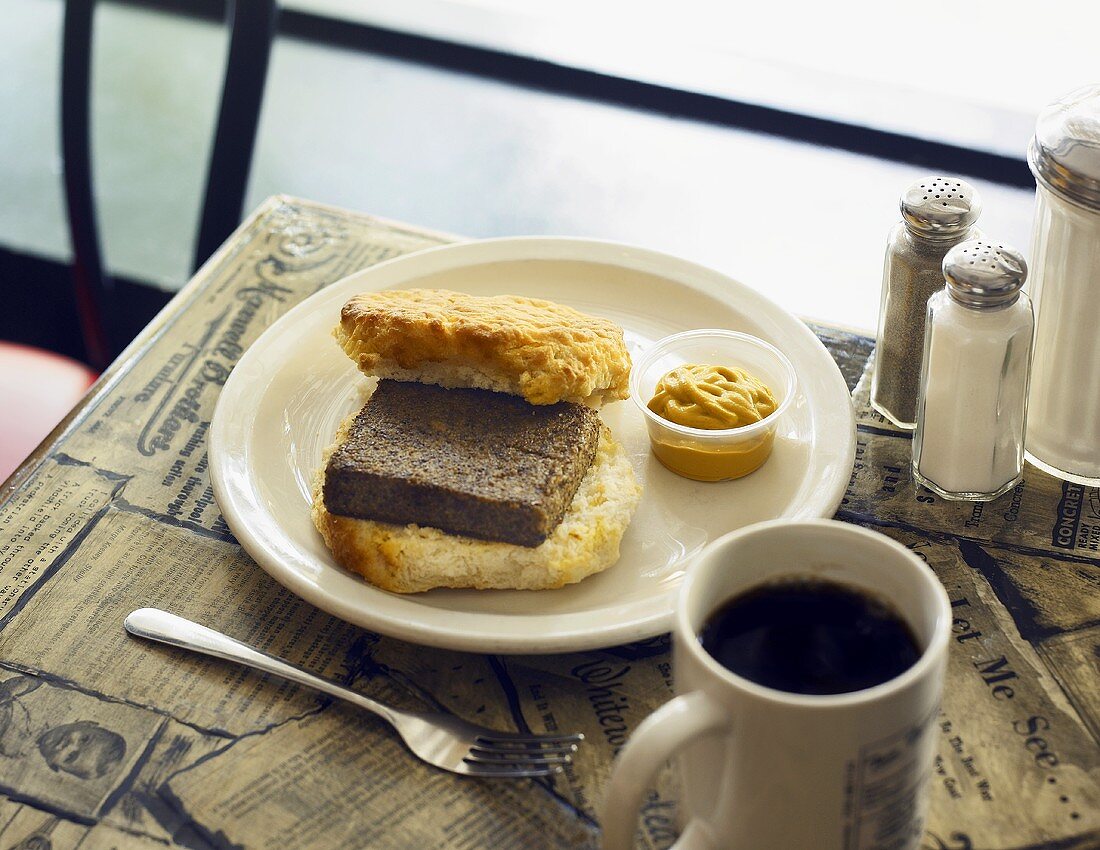 Gebratene Leberpastete im Biscuit mit Senf